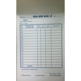 Combo 5 Quyển Hóa Đơn Bán Lẻ Combo 5 Quyển Hóa Đơn Bán Lẻ